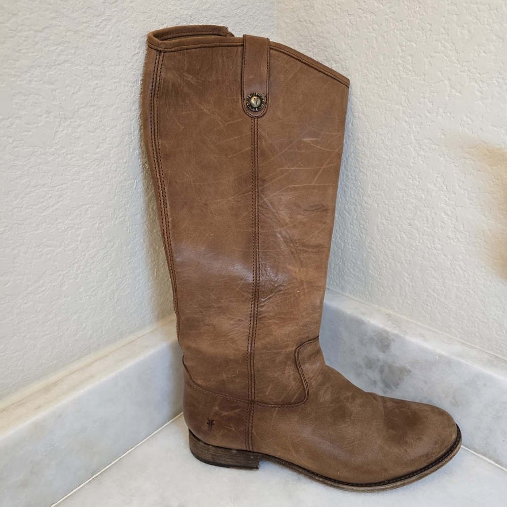 Frye Brown Leather Tall Heeled Boots